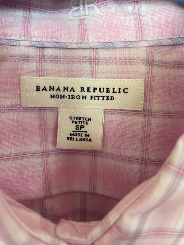 Banana Republic Women Pink Pane Checkered Work Button Up Shirt Blouse Size 8P - Image 6