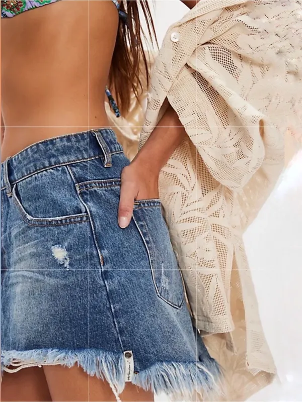 One Teaspoon Junkyard Low Waist Jean Skirt Sz 26 Distressed Low Rise Mini Denim - Image 2