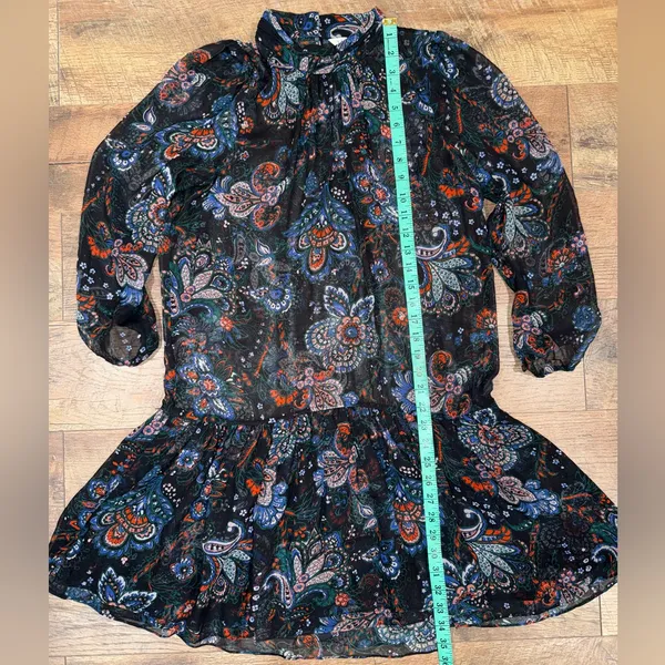 Veronica Beard Sheer Outer Layer Black and Red Floral Dress - Image 13