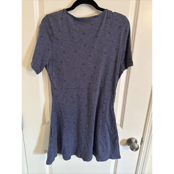 Toad&Co Cue Wrap Short Sleeve Organic Cotton Dress Blue Pattern Medium - Image 3