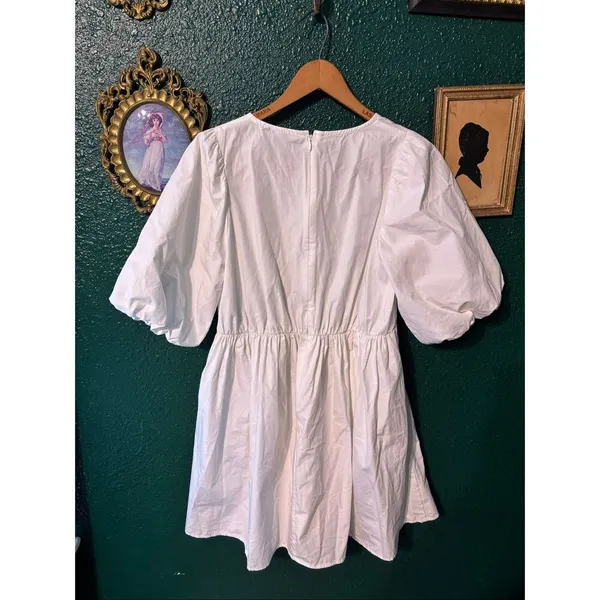 Madewell Puff Sleeve White Mini Dress Sz 0 - Image 2