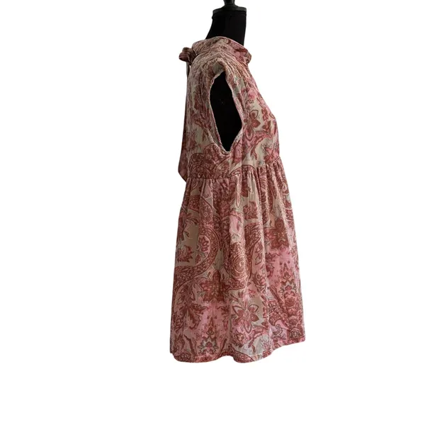 Paisley Boho Babydoll Mini Free People Dress Small Pink Velvet Burnout - Image 2