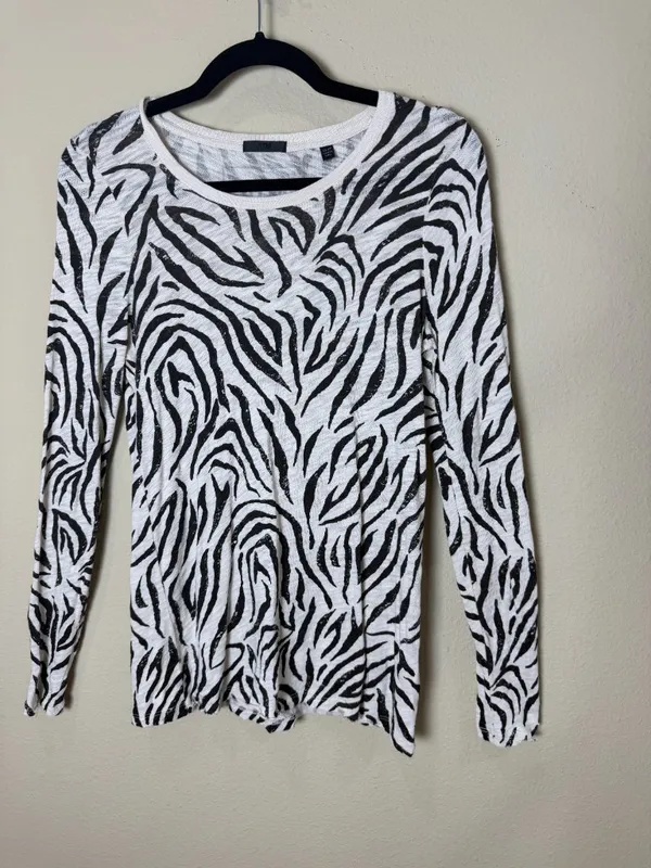 ATM Brand Zebra Animal Print Lightweight Sweater Long Sleeve Top Size XS - Image 2