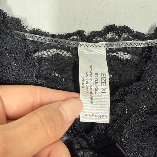 Cabernet Babydoll Tank Top Size XL Black Gold Floral Lace Metallic Lingerie Sexy - Image 8