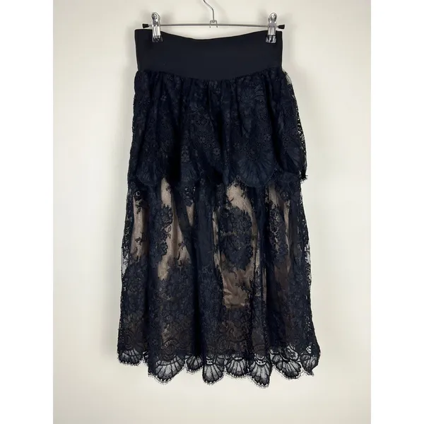 Black Lace Layered Peplum Midi Skirt Whimsygoth Gothic Romance XS - Image 2