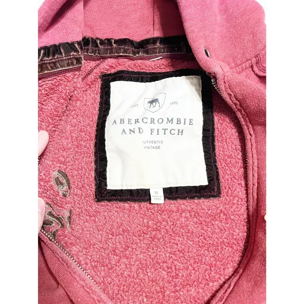 Abercrombie & Fitch Womens Y2K Vintage Full Zip Hoodie Embroidered Red Size M‎ - Image 3