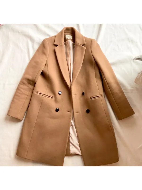 Sezane MANTEAU JOHNSON coat wool brown camel 34 US 2 bust 34 - Image 2