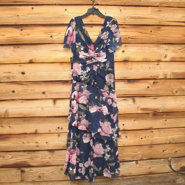 NWT XSCAPE Women's Surplice Tiered Gown Size 12 Blue - Image 10