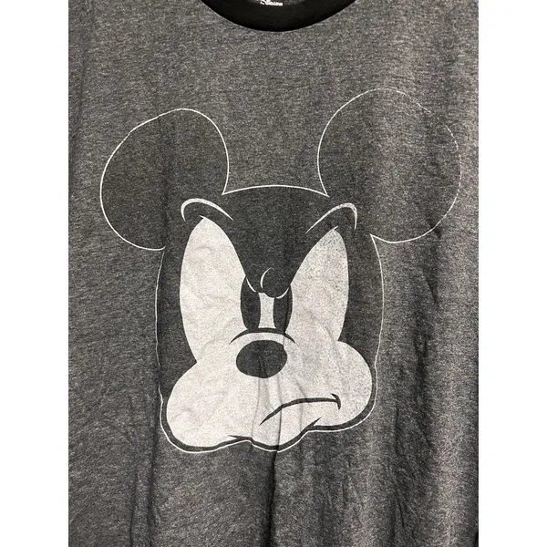 Disney Mickey‎ Mouse Grumpy Face Graphic Ringer T-Shirt Gray Black Large - Image 5