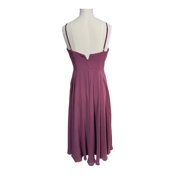 Azazie Maxi Dress A-Line Lace Cutout Women's 4 Plum Chiffon Spaghetti Strap Gown - Image 8