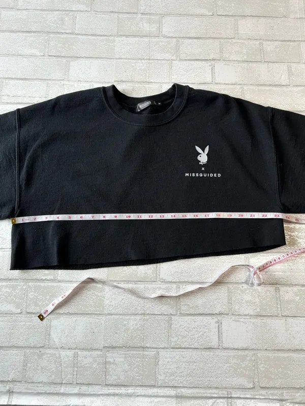 Missguided Black Cropped Crew Sweatshirt with White Logo - Image 3