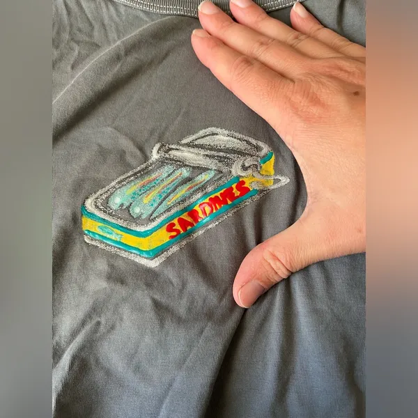 Hand painted sardines on cropped isto shirt - Image 2