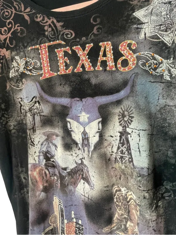 Texas Graphic T-Shirt Rhinestones Size XL - Image 3