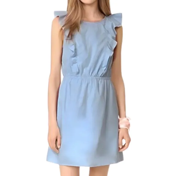Madewell Chambray Cotton Sleeveless Ruffle Mini Dress Size 10 - Image 3