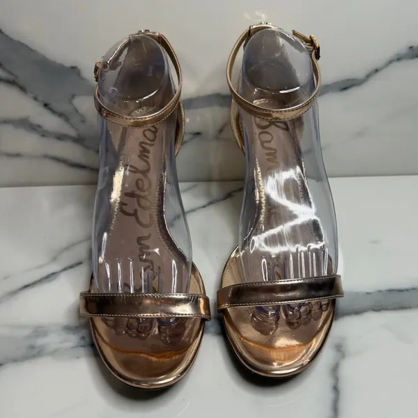 Sam Edelman Womens Rose Metallic Patti Heels Sz 9.5 Strappy Classic Minimal FLAW - Image 2