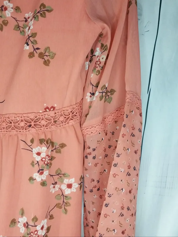 Abercrombie & Fitch Coral Floral Mixed Print Boho Festival Mini Babydoll Dress - Image 8