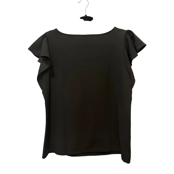 Ann Taylor Factory Black Flutter Sleeve Boat Neck Blouse Top Womens L - Image 4