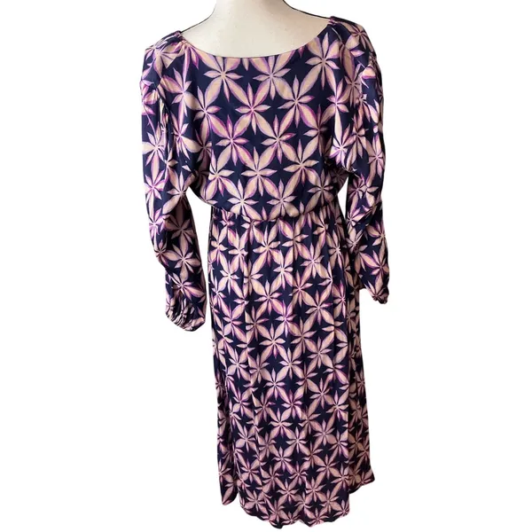 Electric & Rose Purple Geometric Floral V-Neck Smocked Maxi Dress Pockets L - Image 9