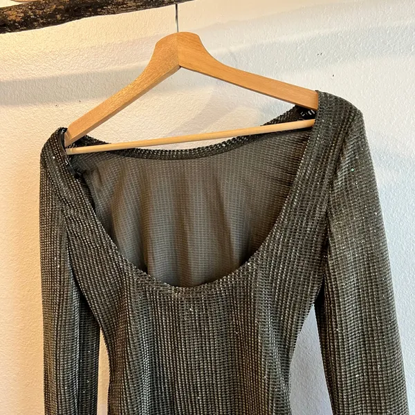 Lulus Olive Green Sparkle Low Back Long Sleeve Top Size XS NEW With Tags - Image 5