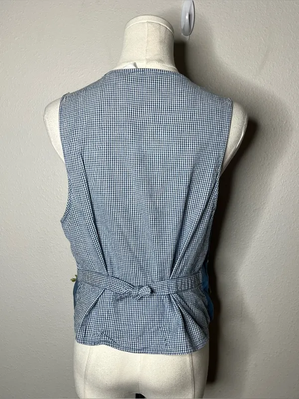 90s Vintage Garden Embroidered Denim Button Front Vest Artsy Boho Cottagecore - Image 2