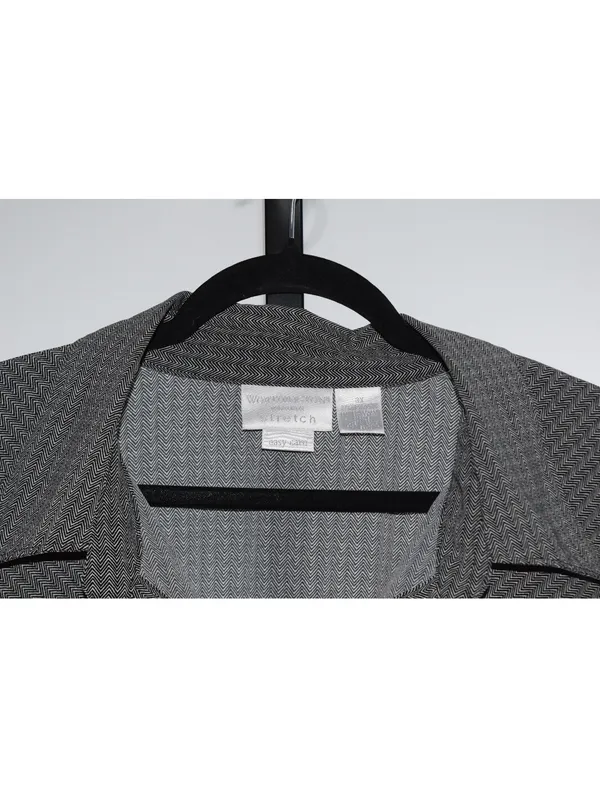 Worthington Stretch Herringbone Chevron Button Up Shirt Gray Black Plus Size 3X - Image 3