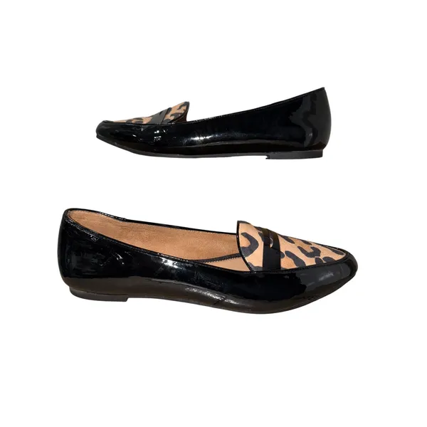 Kelly & Katie Aliva Black Patent Leopard Print Pointed Toe Flats Shoes 8M - Image 2