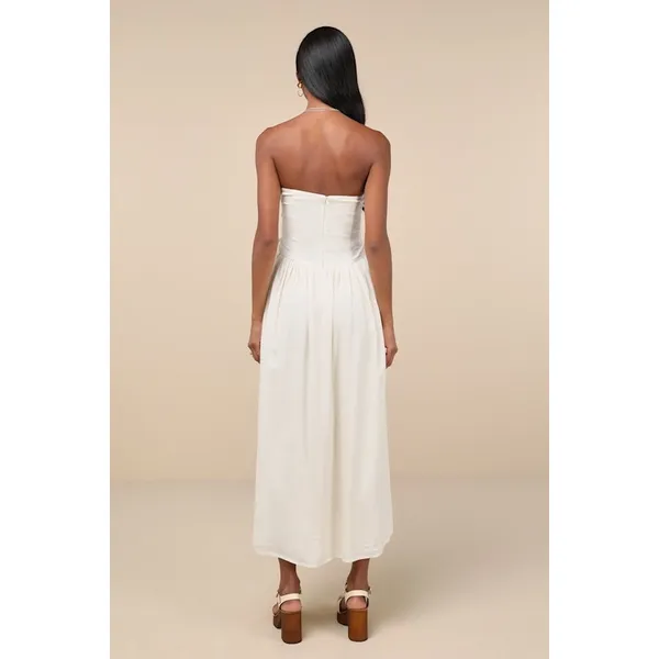 NWT Lulus Undeniable Affection Ivory Strapless Maxi Dress With Pockets Party S - Image 3