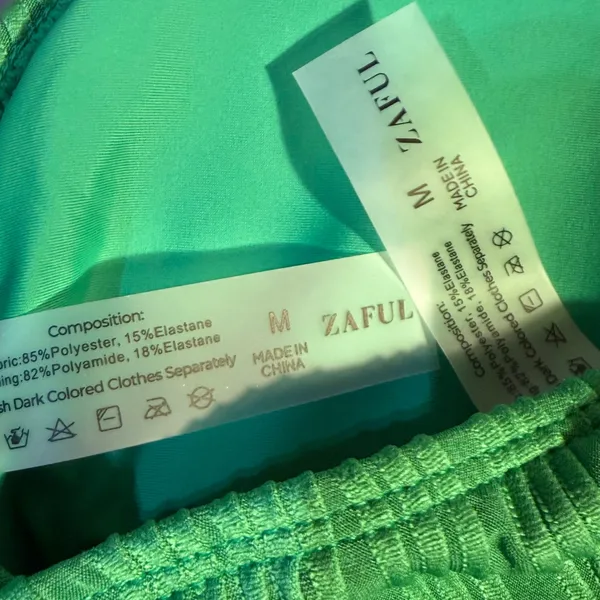 NWT‎ ZAFUL Green Ribbed Metal O Ring High Cut Side Tie Thong Bikini Set Med - Image 7