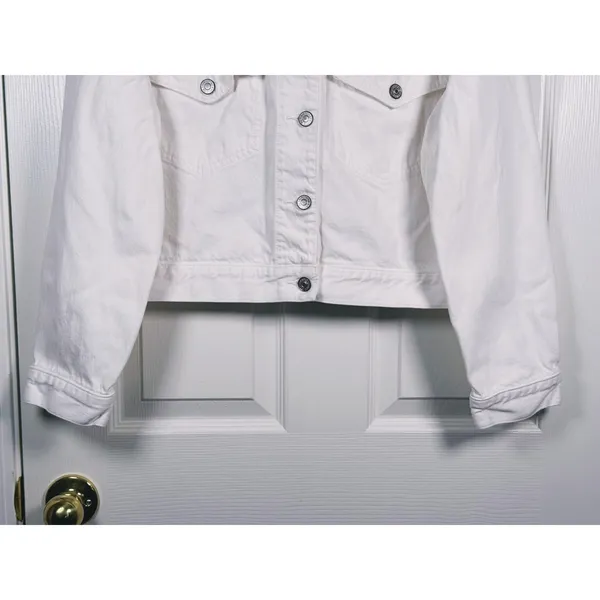 Abercrombie Womens Cropped Denim Trucker Jacket Size Medium White Utility Clean - Image 7