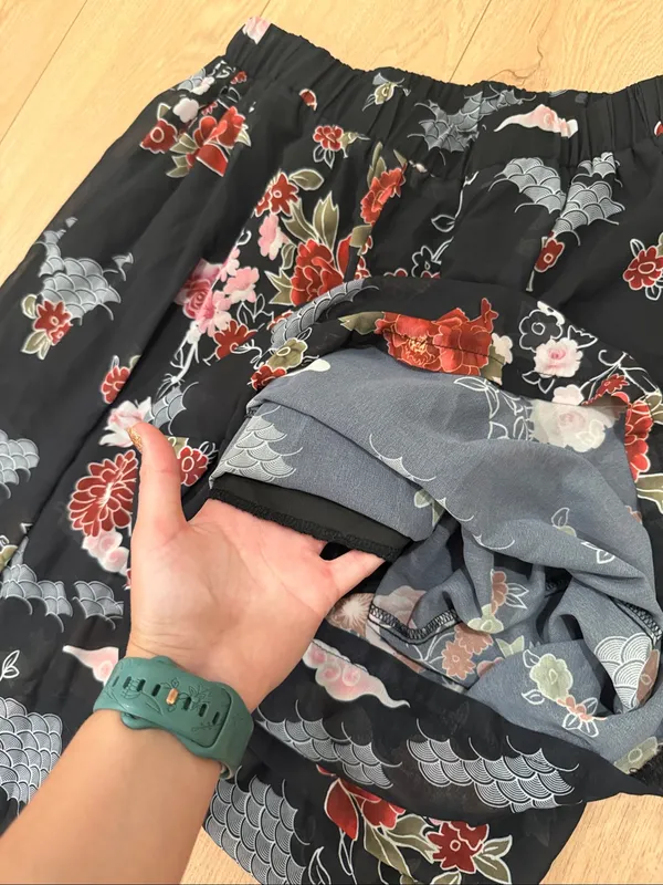 Black Floral Wide-Leg Asian Palazzo Semi Sheet Pants - Image 5