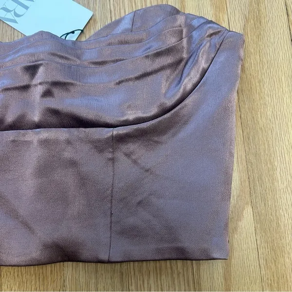 NWT Zara Satin Bandeau Mauve Rose Pleated Strapless Crop Top Size Medium - Image 5