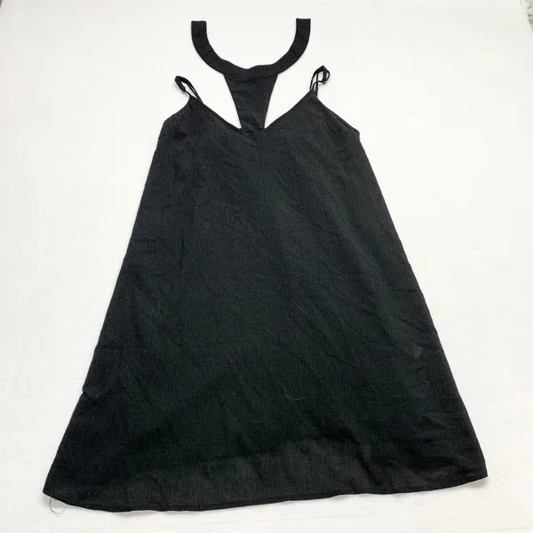 Entro‎ T-Back Mini Dress Womens Size L Black Boho Strappy Summer Crepe D7720 - Image 6