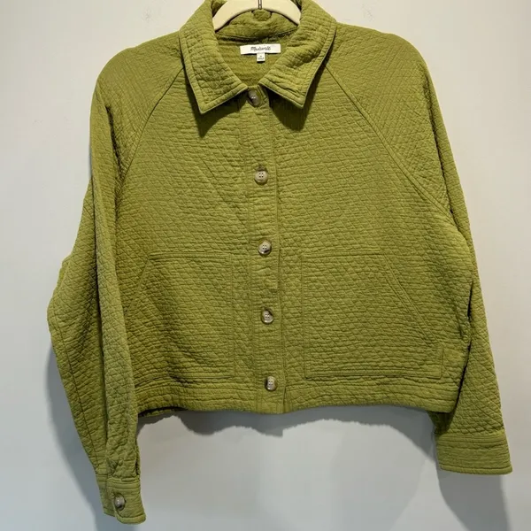 NWOT Madewell Quilted Crop Shirt-Jacket Shacket Button Down Green‎ NJ607 Medium - Image 10