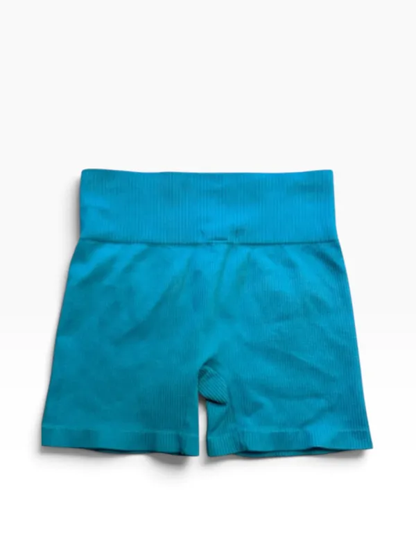 Colsie Women's Ribbed Athletic Bike Shorts in Teal Blue Worn Once - Image 2