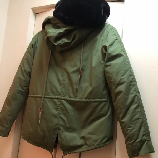 Faux fur detachable linen jacket size M Green Size M - Image 4