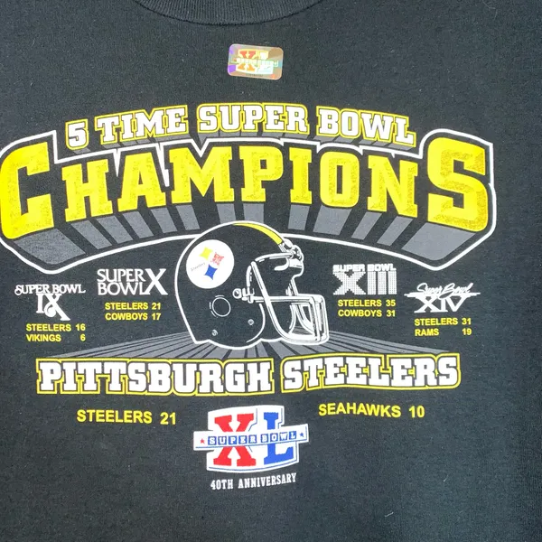 Delta Pro Weight Pittsburgh Steelers Super Bowl 5-Time Champions T-Shirt Size L juniors Black NFL - Image 2