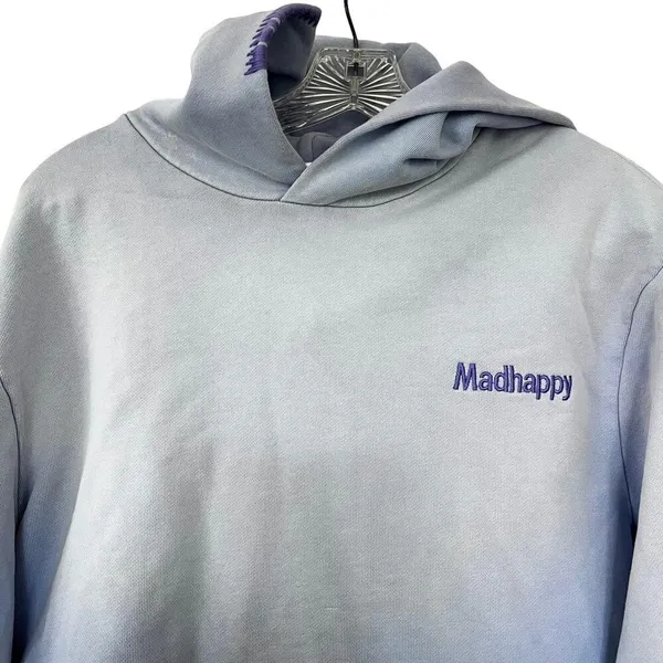 Madhappy Pullover Embroidered Logo Cropped Hoodie Light Blue Women's Size M - Image 2