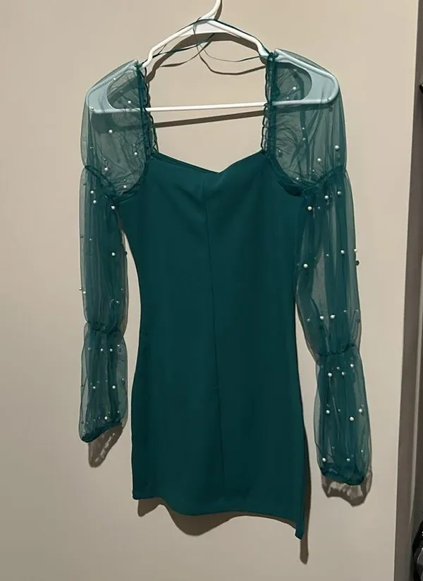 Mesh ruffled Sleeve Green Mini Dress Size 0 - Image 4