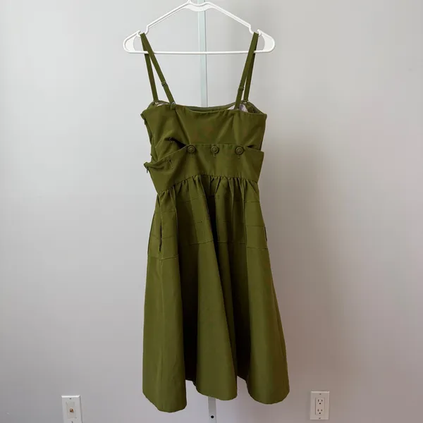 Maeve Cotton Silk Academia Quirky Lagenlook Babydoll Fit Flare Dress 2 Green - Image 8