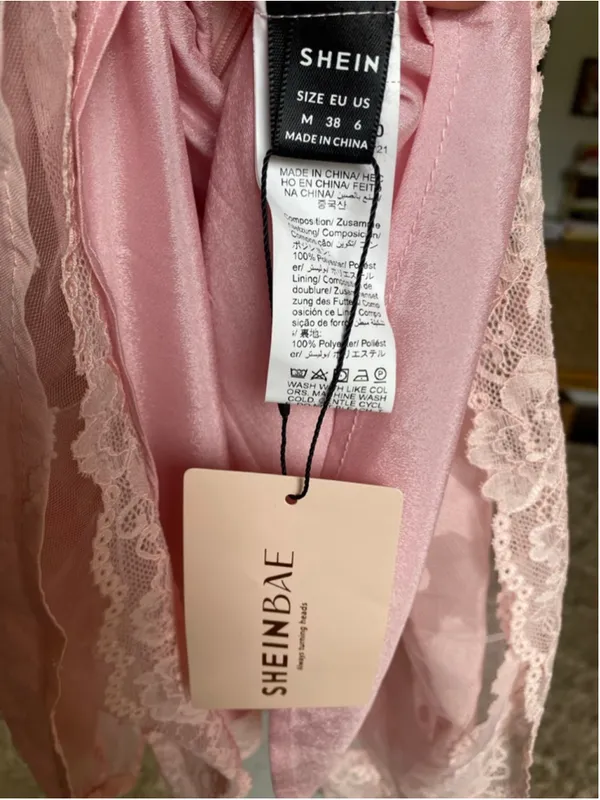 SHEIN Corset Babydoll Mini Dress Coquette Blush Pink Lace Romantic Fairy NWT - Image 5
