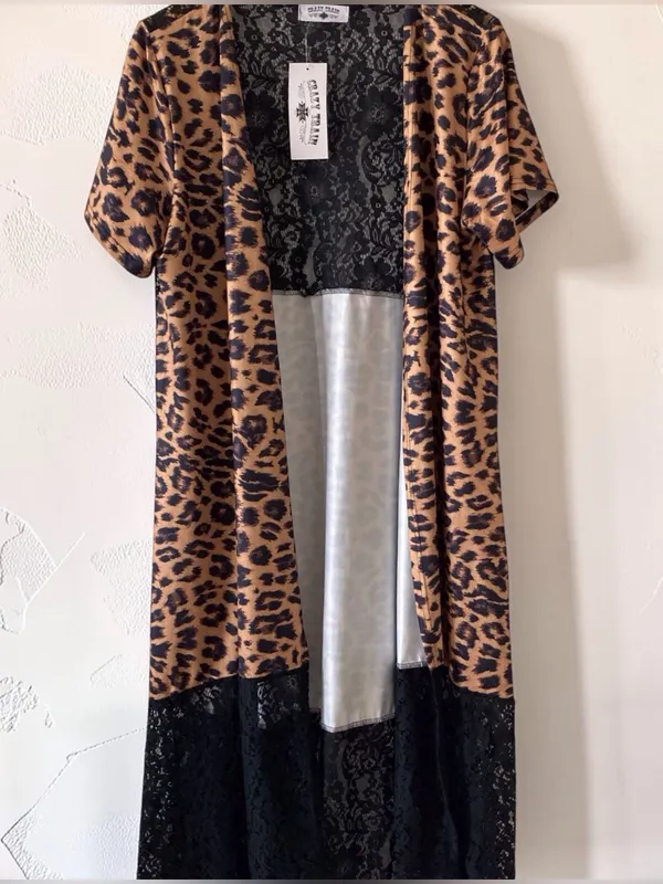 Leopard Print Black Lace Long Duster Kimono Cardigan NWT Boho Goth - Image 7