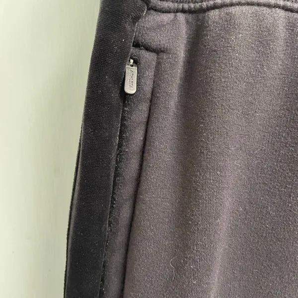 Athleta Retroplush Sweatpants Velour Trim Snap Hem Wide Leg Size Large Black - Image 5
