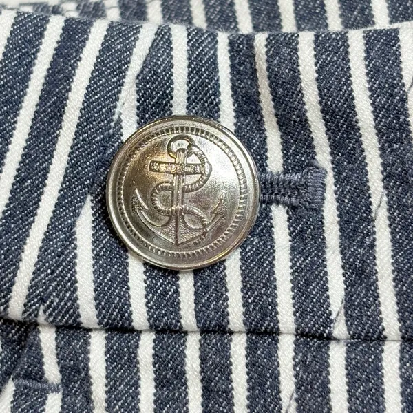 LOFT The Riviera Slim Pants Women 12P‎ Navy White Stripe Nautical Anchor Button - Image 5