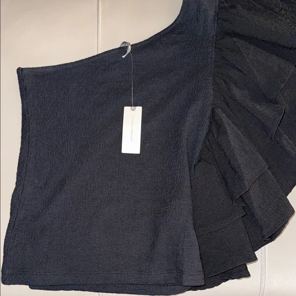 Anthropologie One-Shoulder Ruffle Top Black‎ Textured XXS NWT - Image 2