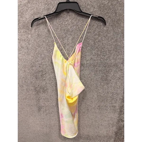 Zara Women Mini Dress Small Multicolor Tie Dye Satin Effect Cowl Neck Open Back - Image 8