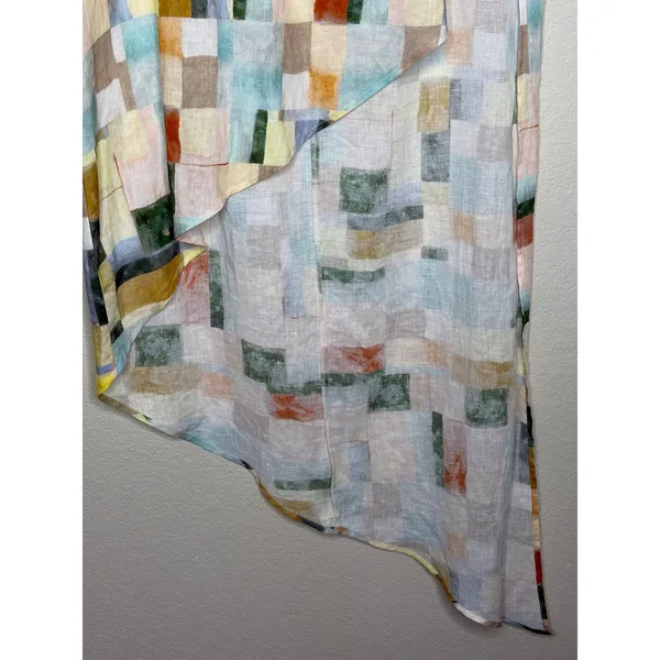 GiGiO Linen Tencel Asymmetrical Tunic Top Size L Abstract Art Print - Image 6