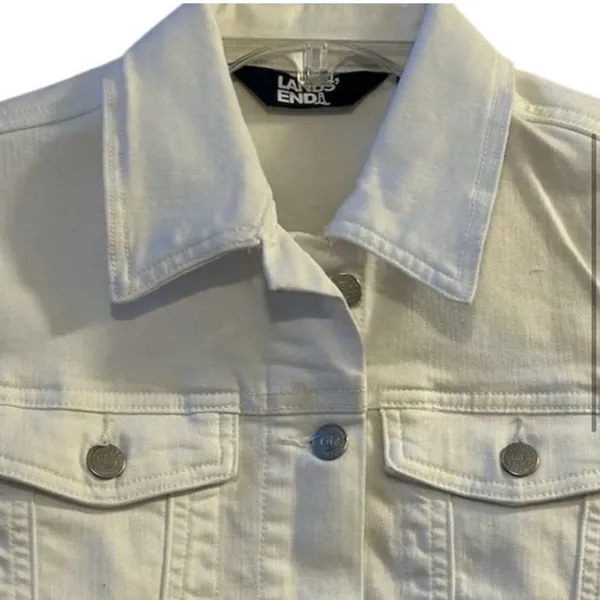 Lands' End Women's White Denim Jacket XL Long Sleeve‎ Casual - Image 6