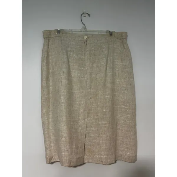 Executive Collection Womens Beige Linen Blend Plaid Skirt Suit Set Size 16 - Image 8