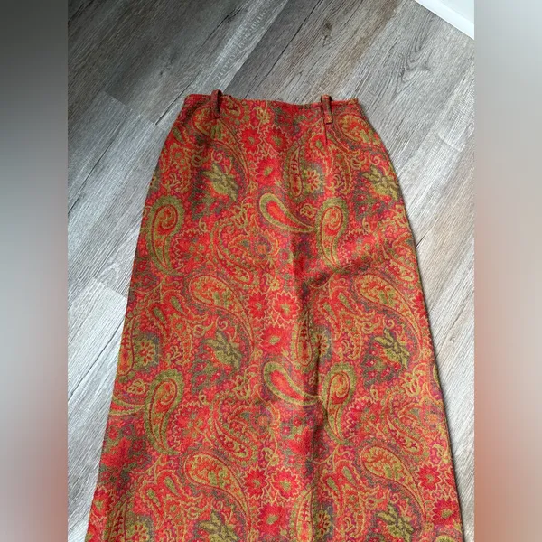 VTG Retro Funky Paisley Floral Patterned Skirt Hippie Boho Red Green Size S 24 - Image 3