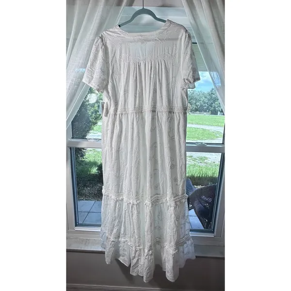 Torrid Festi Maxi Cotton Voile Crochet Detail Dress 1 White 14 16 Tiered Eyelet - Image 2